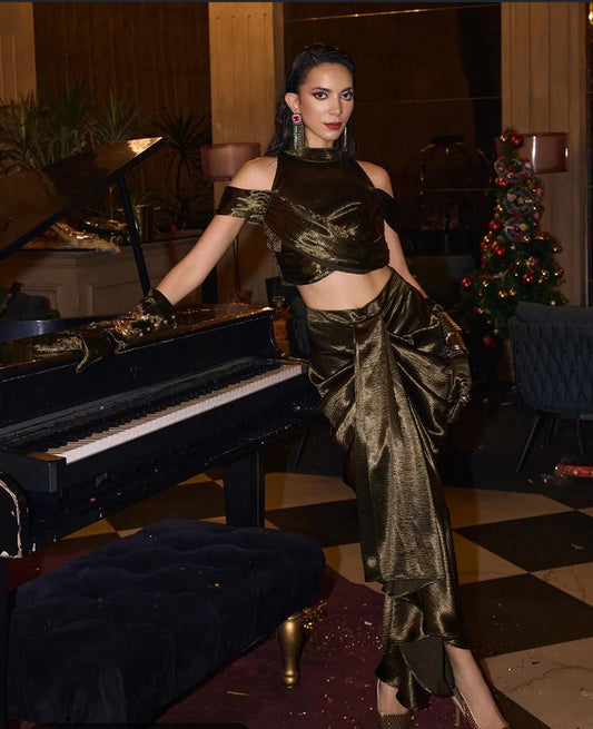 Metallic Asymmetric Two-Piece Gown